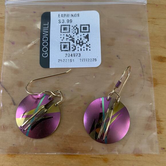 HOLLY YASHI Earrings Niobium Round Circle Pink Gold Blue Dangle Drop Signed - Picture 3 of 7